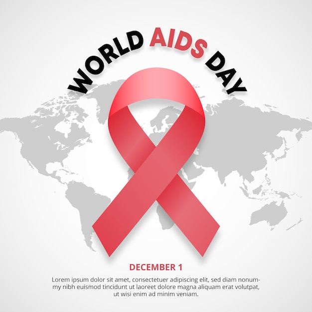 Fondo del día mundial del sida con una cinta roja en un mapa mundial