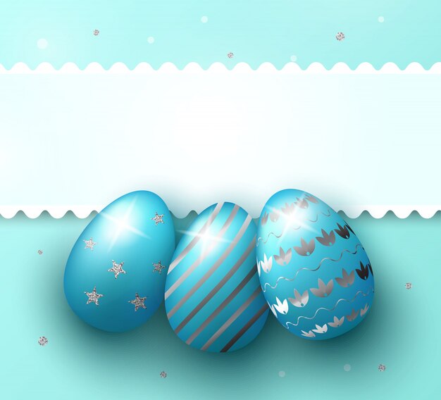 Fondo del día de pascua con huevos azul 3d realistas