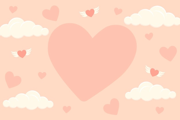 Fondo del día de San Valentín con corazones voladores y nubes Ilustración vectorial rosa del amor