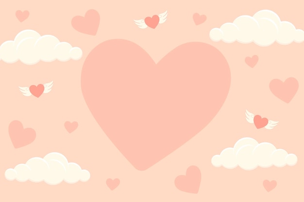 Vector fondo del día de san valentín con corazones voladores y nubes ilustración vectorial rosa del amor