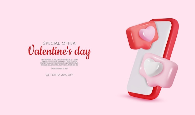 fondo de día de San Valentín d ilustración de San Valentine con corazones burbuja de chat y teléfono inteligente