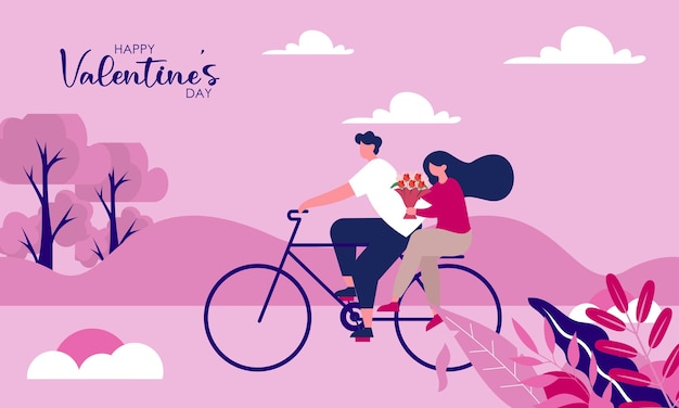 Vector fondo de día de san valentín de diseño plano con ilustración de pareja