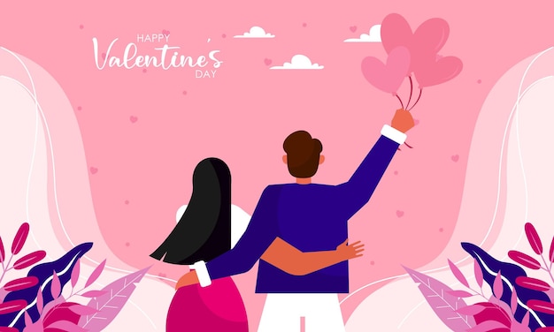 Fondo de día de san valentín de diseño plano con ilustración de pareja