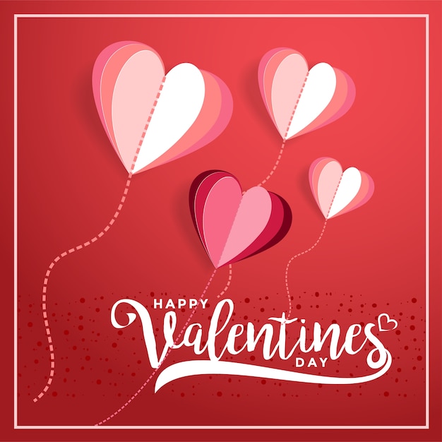 Fondo del día de San Valentín con globo corte de papel de amor