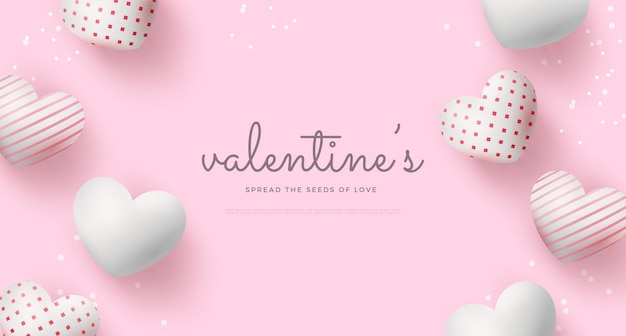 Fondo del día de San Valentín con ilustraciones de varios tipos de globos de amor rosa Fondo de vector de diseño Premium