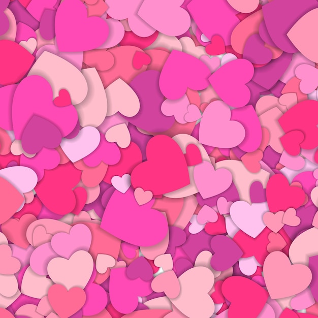 Fondo del día de San Valentín con muchos corazones rojos y rosas Feliz día de San Valentín Símbolo del amor Pétalos de corazones de confeti cayendo Fondo de corazones coloridos Concepto de amor