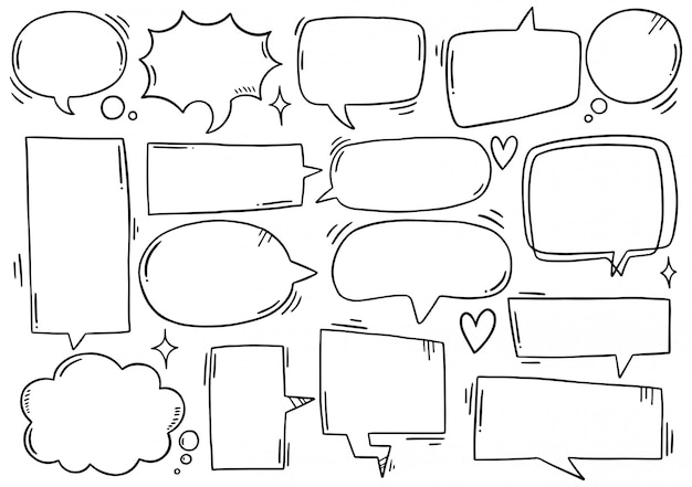 Fondo dibujado a mano Conjunto de lindo bocadillo de diálogo en estilo doodle