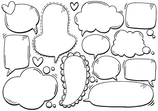 Fondo dibujado a mano Conjunto de lindo bocadillo de diálogo en estilo doodle