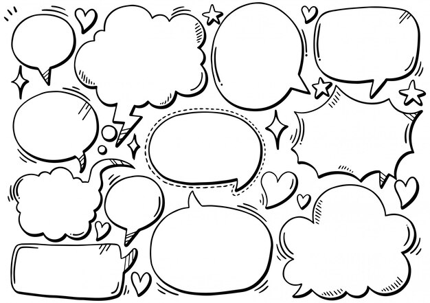 Fondo dibujado a mano Conjunto de lindo bocadillo de diálogo en estilo doodle