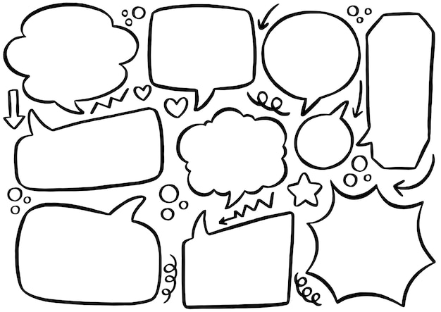 Fondo dibujado a mano Conjunto de lindo bocadillo de diálogo en estilo doodle