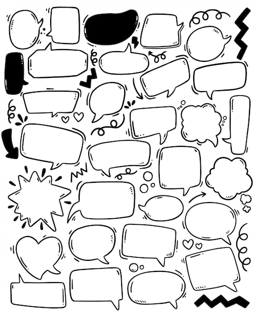 Fondo dibujado a mano Conjunto de lindo bocadillo de diálogo en estilo doodle