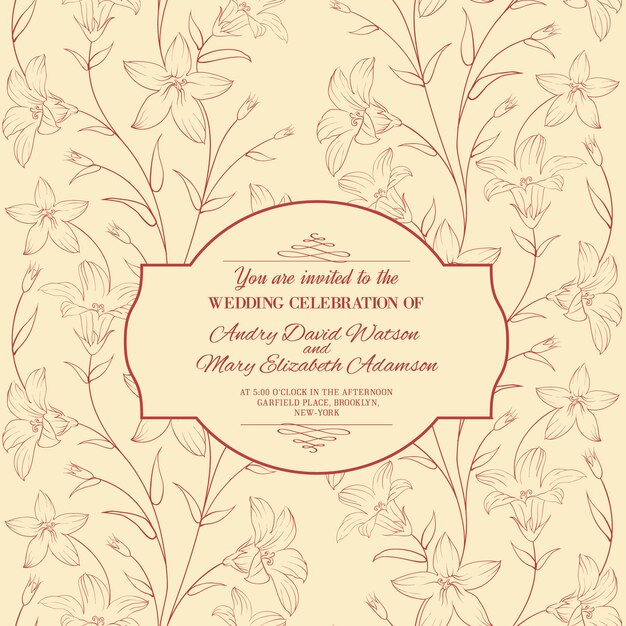 Fondo dibujado a mano decorado con flores y un marco vintage