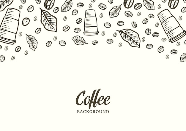 Fondo dibujado a mano con granos de café, diseño de fondo de café vectorial