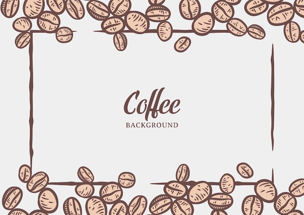Fondo dibujado a mano con granos de café, diseño de fondo de café vectorial
