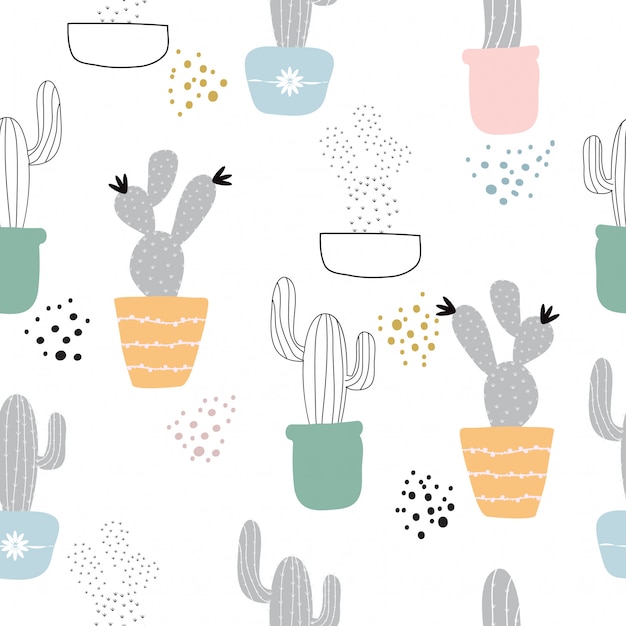 Fondo dibujado mano linda inconsútil del cactus