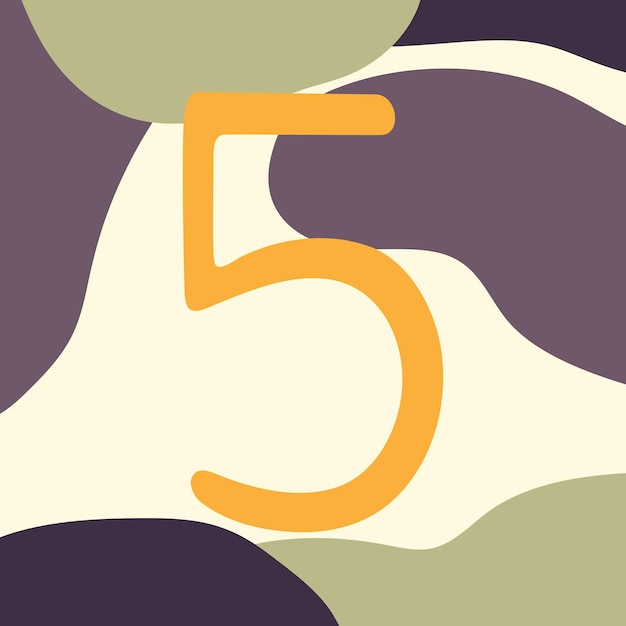 Fondo dibujado a mano con el número cinco y formas abstractas Ilustración vectorial