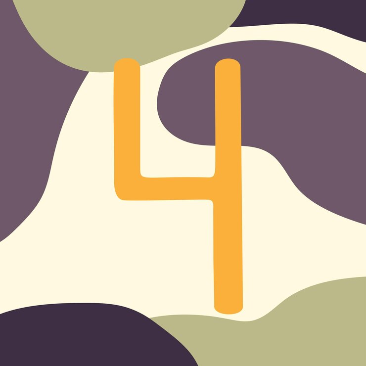 Vector fondo dibujado a mano con el número cuatro y formas abstractas ilustración vectorial