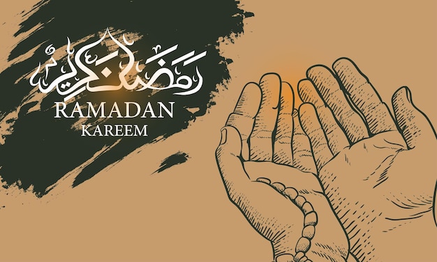 Fondo dibujado a mano ramadan kareem con vector de manos rezando