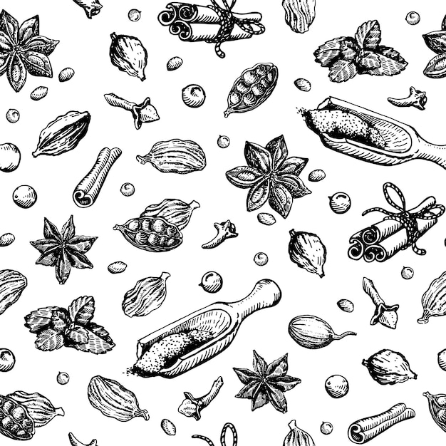 Fondo de dibujo de cocina transparente con especias