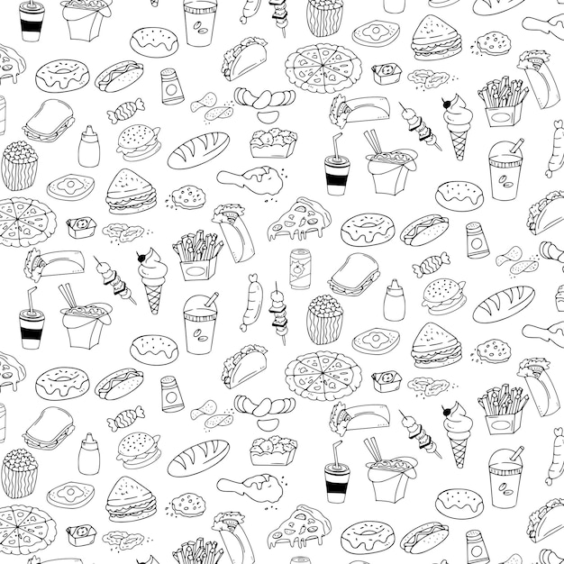 fondo de dibujo de comida rápida sin costuras