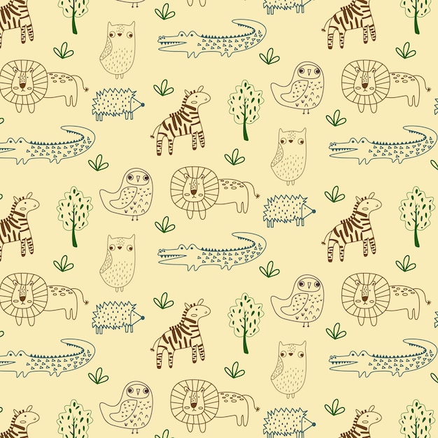 El fondo del dibujo sin costuras de animales abstractos de Kawaii