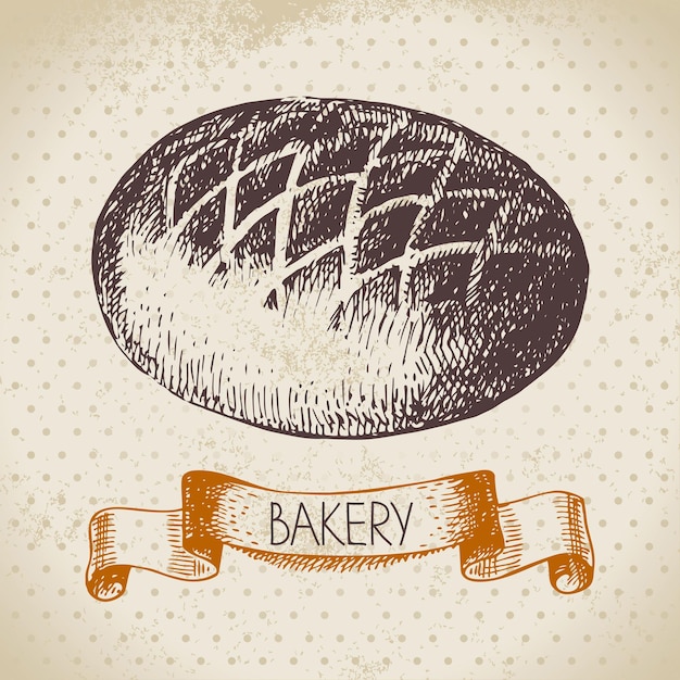 Fondo de dibujo de panadería. Ilustración de dibujado a mano vintage