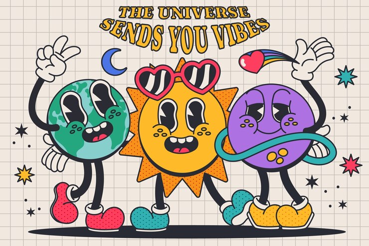 Fondo de dibujos animados de buenas vibraciones dibujado a mano