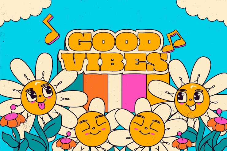 Fondo de dibujos animados de buenas vibraciones dibujado a mano