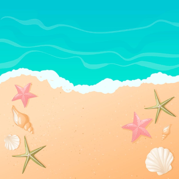 fondo de dibujos animados con degradado. Vista superior de la playa soleada junto al mar o al océano.