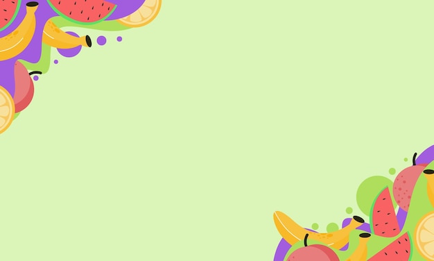 Fondo de dibujos animados de frutas con espacios de copia. Bandera de frutas coloridas.