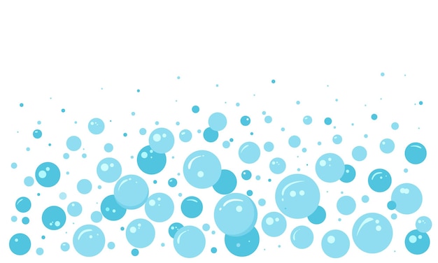 Vector fondo de dibujos animados de jabón de agua de burbuja de espuma azul patrón de espuma de borde carbonatado ilustración