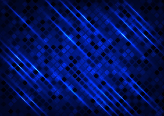Fondo digital abstracto de patrón de neón cuadrado azul oscuro