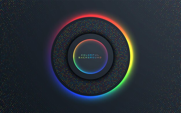 Fondo de dimensión de círculo negro abstracto con luz de neón de colores