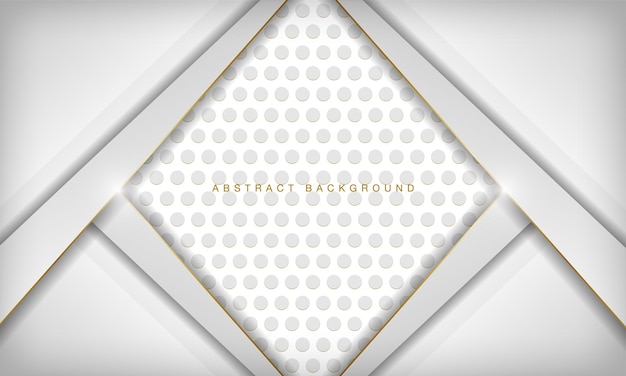 Fondo de dimensión de lujo abstracto blanco con líneas doradas y patrón de círculo