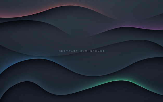 Fondo de dimensión ondulada abstracto negro con luz de color