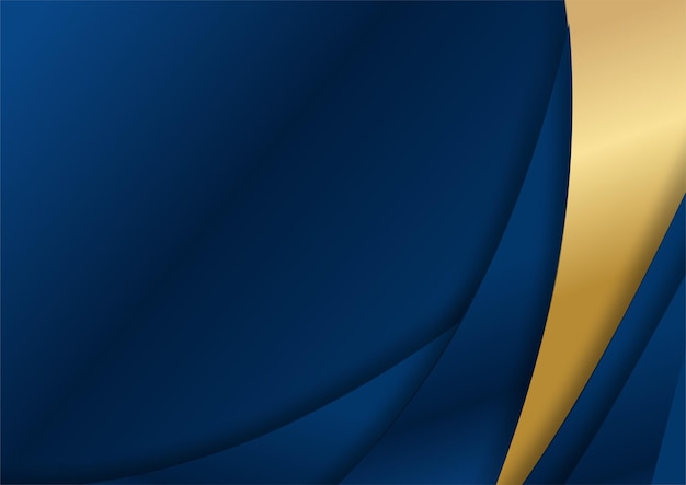 Fondo de dimensión de superposición azul oscuro de lujo en patrón de metal. Textura de semitono de coloridos brillos dorados con elementos dorados realistas brillantes. Plantilla de diseño vectorial moderno. Fondo de onda simple