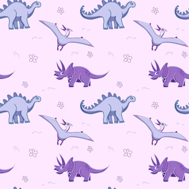Fondo Dino Patrón sin costuras con patrón de dinosaurios bebé Textura de vector lindo para niños