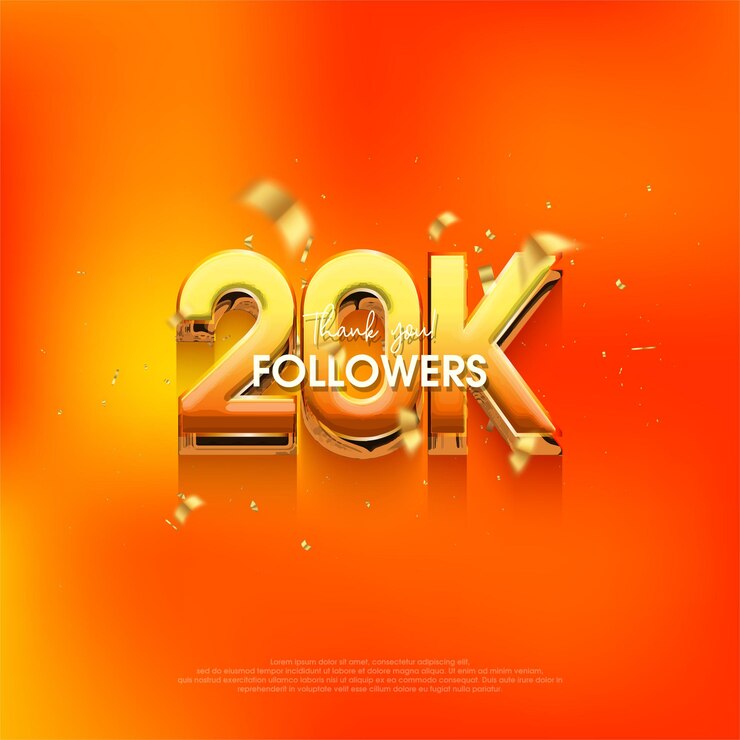 Vector fondo de discurso de 20 000 seguidores con un color naranja brillante y fresco