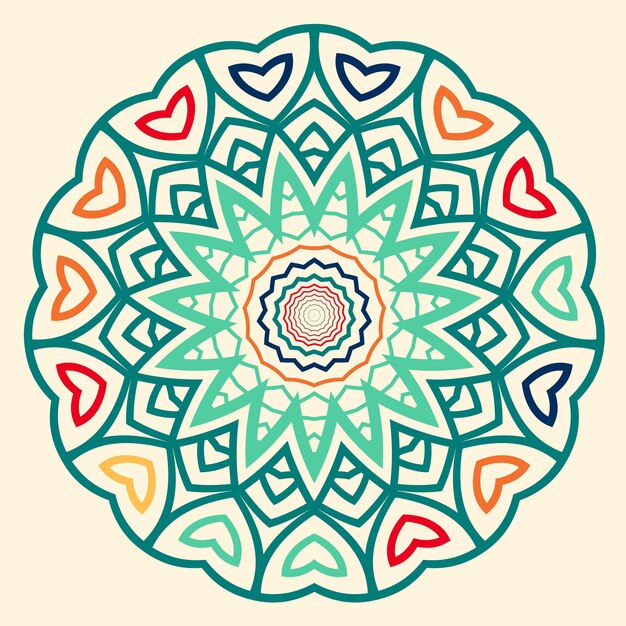 Un fondo con un diseño azul y naranja que dice fondo Mandala colorido en estilo plano