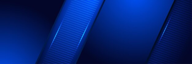 Fondo de diseño de banner ancho azul estilo neón corporativo Diseño de banner 3d abstracto con fondo geométrico de tecnología azul oscuro Ilustración vectorial