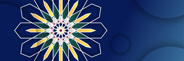 Fondo de diseño de banner ancho colorido azul patrón de ramadhan