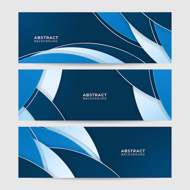Fondo De Diseño De Banner Ancho Geométrico Abstracto Azul Onda