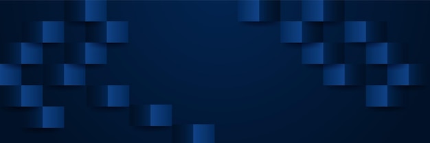 Fondo de diseño de banner ancho geométrico abstracto azul oscuro en forma de bloque