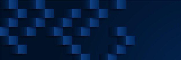 Fondo de diseño de banner ancho geométrico abstracto azul oscuro en forma de bloque