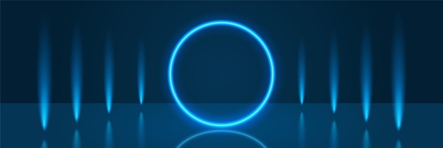 Fondo de diseño de banner ancho geométrico abstracto azul de tecnología de poca luz de círculo