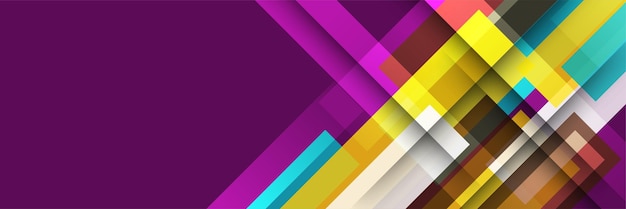 Fondo de diseño de banner ancho de memphis colorido abstracto degradado superpuesto Fondo de banner geométrico abstracto moderno
