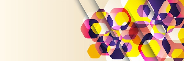 Fondo de diseño de banner ancho de memphis colorido abstracto de hexágono redondeado Fondo de banner geométrico abstracto moderno