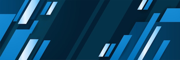 Fondo de diseño de banner ancho de rayas abstractas azul oscuro brillante