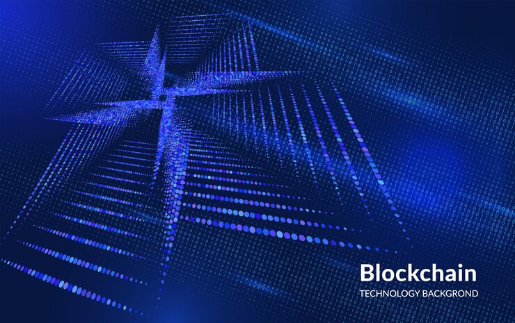 Vector fondo de diseño para blockchain big data flujo de datos seguridad cibernética ciencia o finanzas para banner diseño web folleto de fondo visualización espiras puntos y partículas marca premium