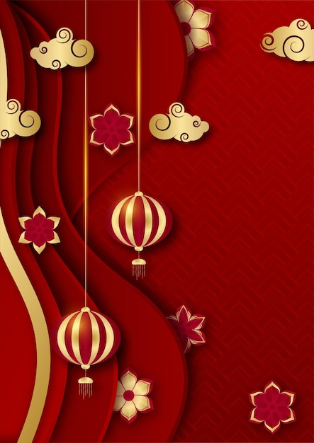 Fondo de diseño chino de oro rojo feliz año nuevo chino